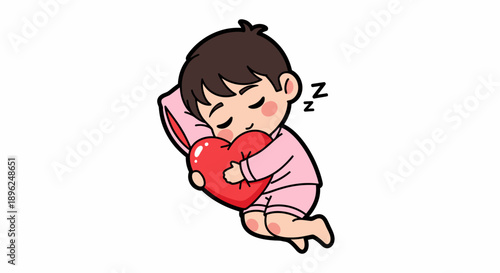 Child Sleeping with Heart in Arms.