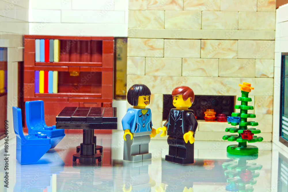 Naklejka premium Minifigures Celebrating Holidays in a Cozy Home