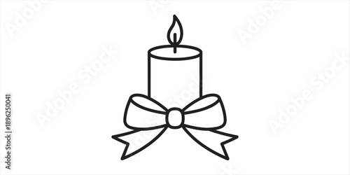 A simple black outline drawing of a lit candle adorned with a decorative bow, perfect for various festive designs.