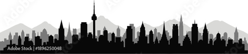 City skyline with mountains in the background silhouette  urban landscape  cityscape
