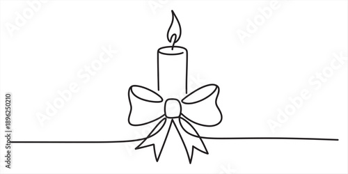 Elegant continuous line drawing of a lit candle adorned with a decorative bow