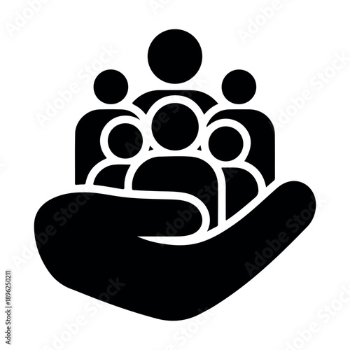 Supportive hand holding people icons symbolizing care and teamwork