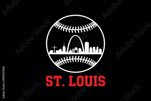 Stylized baseball logo with city skyline silhouette in white on a black background featuring urban architecture and bold red text