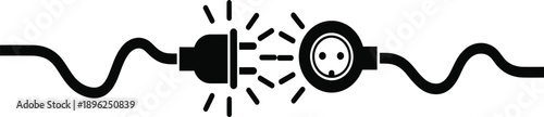 Electricity connection break icon power plug separating from socket, illustrating a loss of connection or a technical issue in energy supply