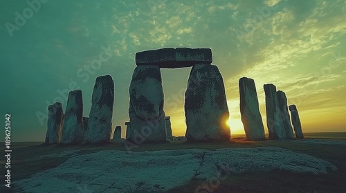 Wallpaper Mural Stonehenge sunrise, prehistoric monument silhouette, ancient history, travel destination Torontodigital.ca