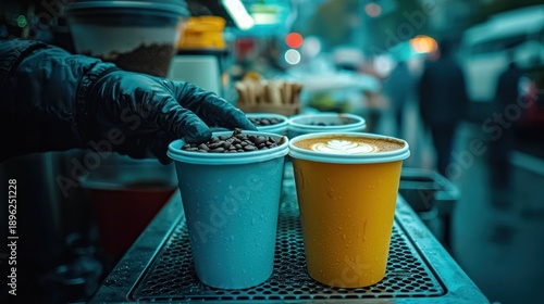 Wallpaper Mural Street Vendor Serves Coffee on Rainy City Street Torontodigital.ca