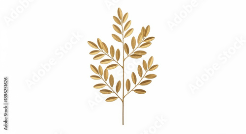 Golden Leaf Branch Illustration on White Background