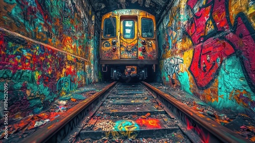 Wallpaper Mural Subway train entering graffiti-covered tunnel Torontodigital.ca