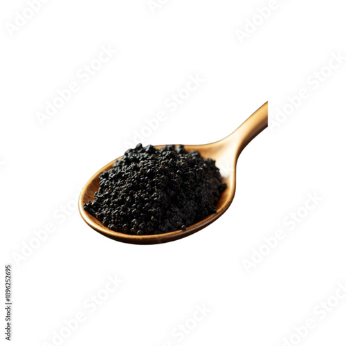 black caviar in a wooden spoon