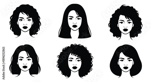 Six black and white of diverse women's hairstyles woman