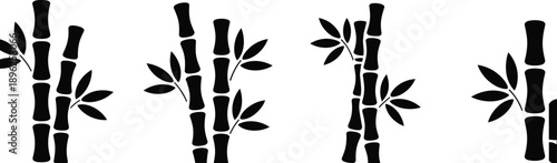 Bamboo stalk silhouette, bamboo leaves icon, nature plant design, Asian culture symbol, eco illustration, tropical forest element, decorative pattern art