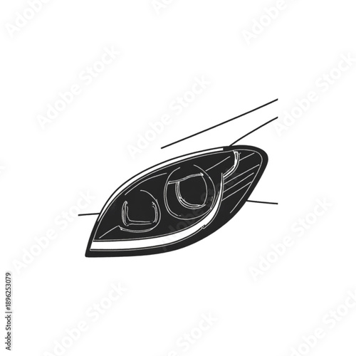 Modern Car Headlight Outline Vector Graphic