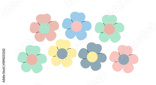 Cute Pastel Color Simple Daisy Flower Heads Pattern Graphic Set