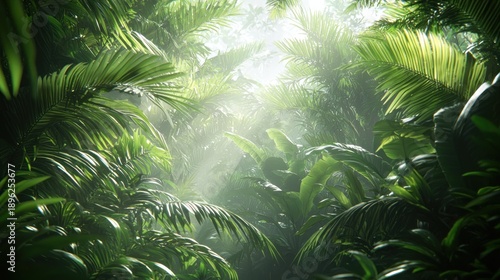 Wallpaper Mural Sunbeams illuminate lush tropical jungle vegetation Torontodigital.ca