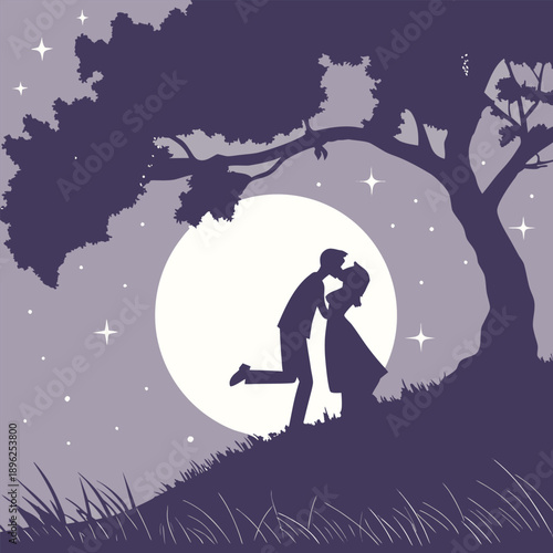Moonlit Embrace A Romantic Silhouette Under the Stars