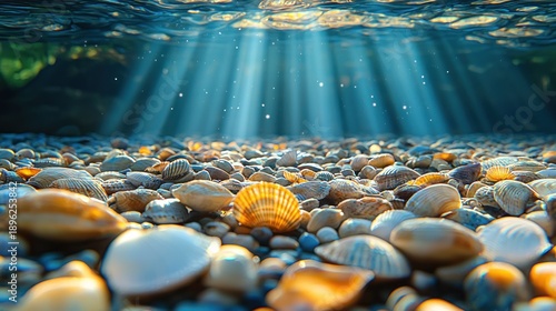 Wallpaper Mural Sunbeams illuminate seashells on seabed Torontodigital.ca