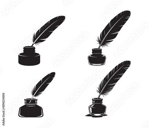 Classic inkwell and feather collection Vector