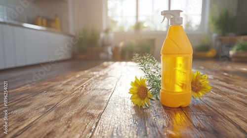 Wallpaper Mural Sunflower cleaning spray bottle on wooden table in sunny kitchen Torontodigital.ca