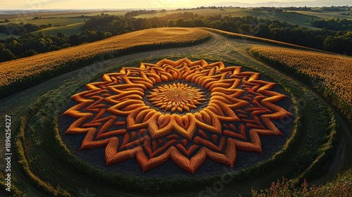 Wallpaper Mural Sunflower field art at sunrise, aerial view for nature backgrounds Torontodigital.ca