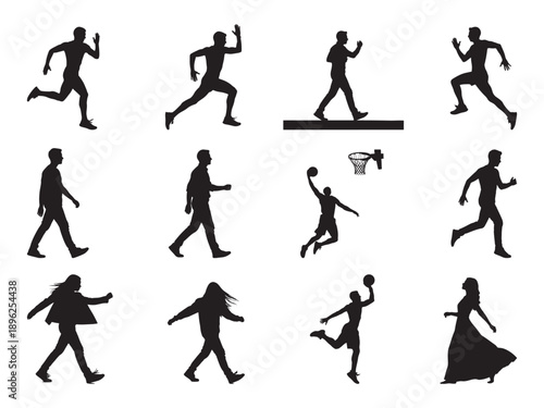 Various silhouettes of people engaged in activities Vector