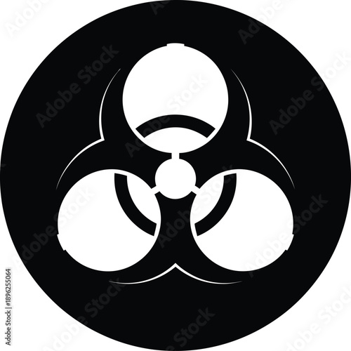 Biohazard symbol illustration in black and white, representing danger and toxicity warning