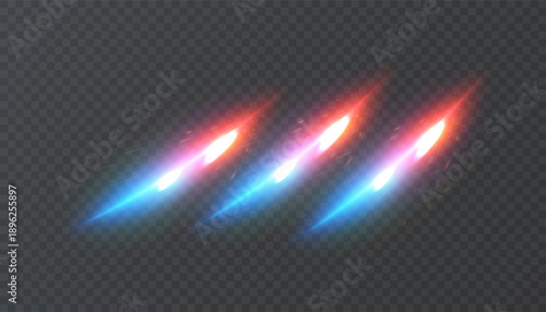 Red and blue energy bands with a bright glow and refracted light reflections. For laser shots, arrow trails, sci-fi interface elements, and in-game impact effects.