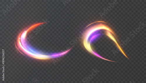 Colorful energetic swirls with a light refraction effect. For lighting accents in design, advertising presentations, and illustrations.