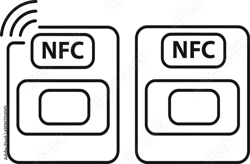 Graphic representation of two NFC tags, one actively transmitting wireless signals for secure data exchange and modern connectivity