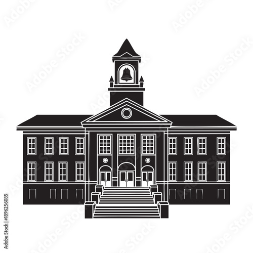 Classic two story courthouse building with clock tower isolated on transparent background