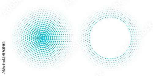 Dotted simple blue gradient halftone effect spots set. Isolated vector dotted circles technology design elements abstract