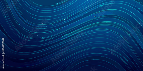 Abstract blue background with flowing lines and subtle sparkling particle effects
