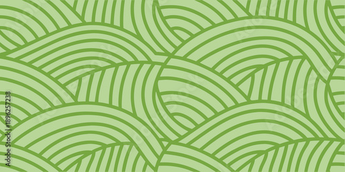 Abstract green wave pattern background featuring repeating curved lines and shapes