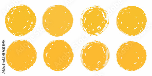 A collection of roughly painted oval shaped yellow blobs arranged in a grid