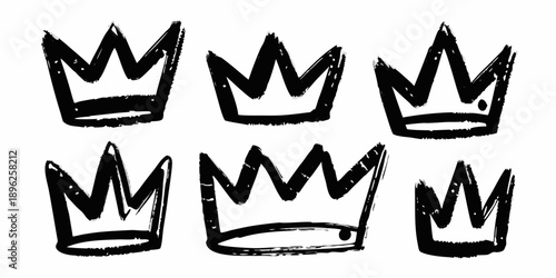 Six black sketch crowns arranged in a two by three grid pattern