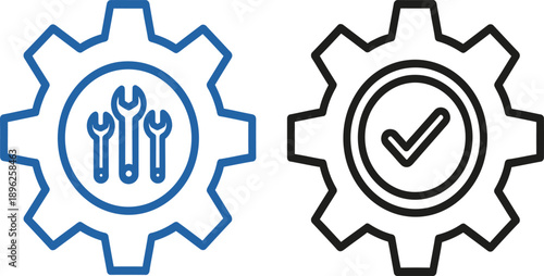 Industrial Gear Icons Tools and Checkmark for Process and Quality Control