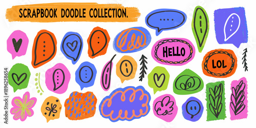 Colorful scrapbook doodles and hand drawn elements for creative projects