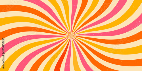 A vibrant radial burst of pink and orange stripes with a cream background