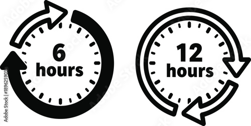 Clock icons with circular arrows indicating 6 and 12 hours duration