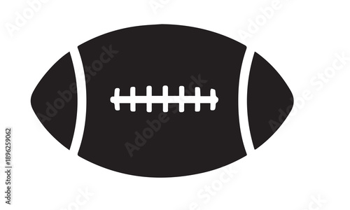 Stylized black silhouette of an American football with white laces on white background.