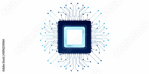 Abstract illustration of a microchip with radiating circuit connections