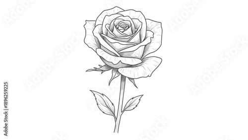 Elegant Rose Drawing, Black and White Floral Illustration, Romantic Flower Art
