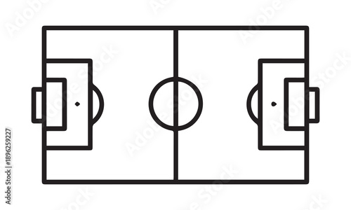 Black outline icon of a soccer football field on a white background