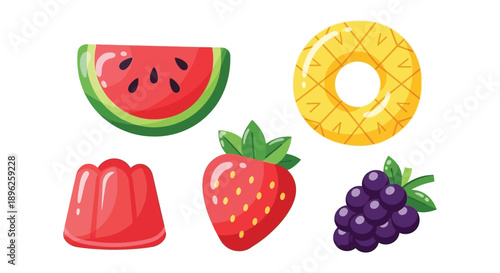 Colorful assortment of summer fruits and sweet treats illustration
