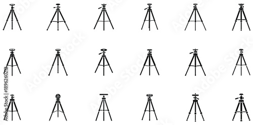 Elegant tripod icon collection in vector silhouettes, fully transparent, ideal for creative and professional design projects.