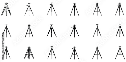 Creative set of tripod silhouette icons in vector, fully isolated, ready for web, app, and print design usage.