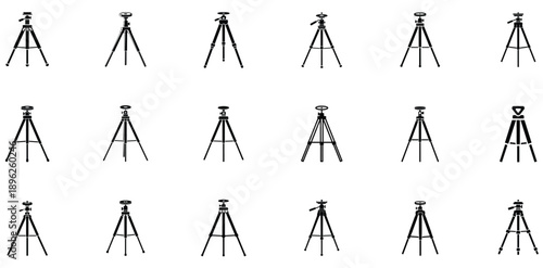 Sleek camera tripod vector set, transparent background, perfect for designers, illustrators, and creative media projects.