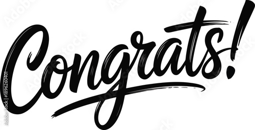 The word Congrats! appears in a lively bold black handwritten brush script font on a plain white surface