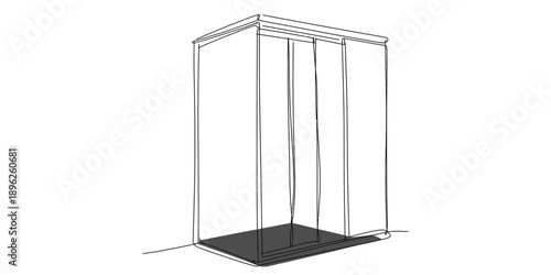 A simple minimalist line art sketch depicting a freestanding shower stall enclosure