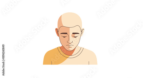 Sad Bald Man Looking Down Illustration