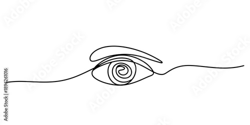 A single continuous line drawing capturing the essence of a human eye and eyebrow